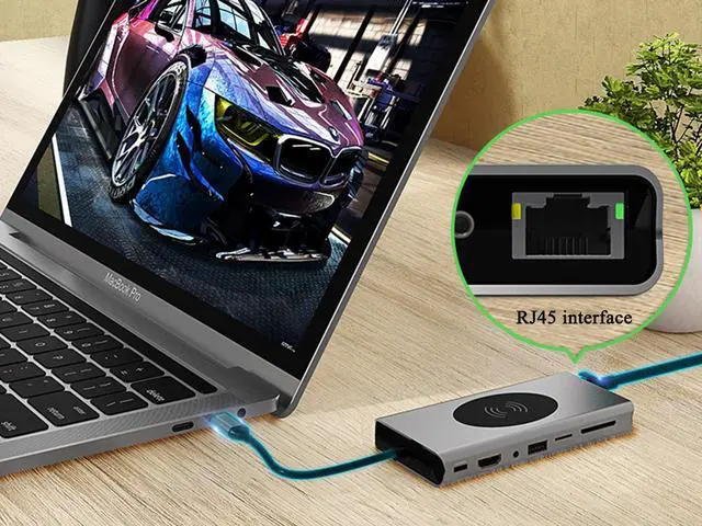 Alt view image 5 of 7 - USB C Docking Station for Laptop 10W Wireless charger ,15-in-1 Dock 4K Display Hub with HDMI, VGA, 3xUSB 3.0, 4xUSB 2.0,Audio,PD, Ethernet,Compatible with Thunderbolt 3/4 Laptop and Dell&HP&Lenovo&Mac
