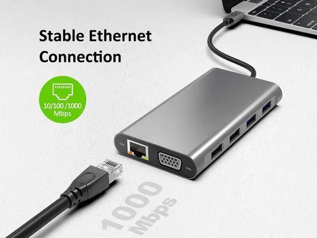 Alt view image 5 of 7 - Thunderbolt 3 USB-C 8K Docking Station Dual 4K Docking Station 100W Charging Triple Display Port 1xUSB-C, 2xUSB 2.0, 2xUSB 3.0, VGA,Ethernet, VGA, 2xDP to HDMI Adapter for Dell&HP&Lenovo&Mac&Windows