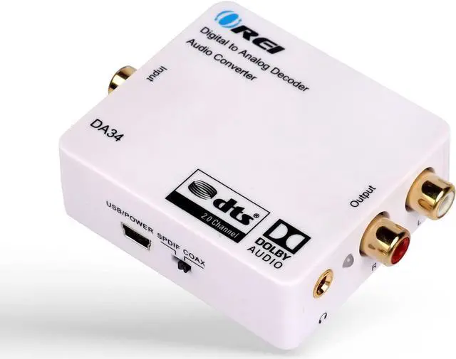 Main image of Digital to Analog Audio Decoder by OREI, Convert & Decode Dolby Digital Audio SPDIF/Coaxial 5.1-Channel Input to RCA L/R/3.5mm Headphone Output Converter (DA34)