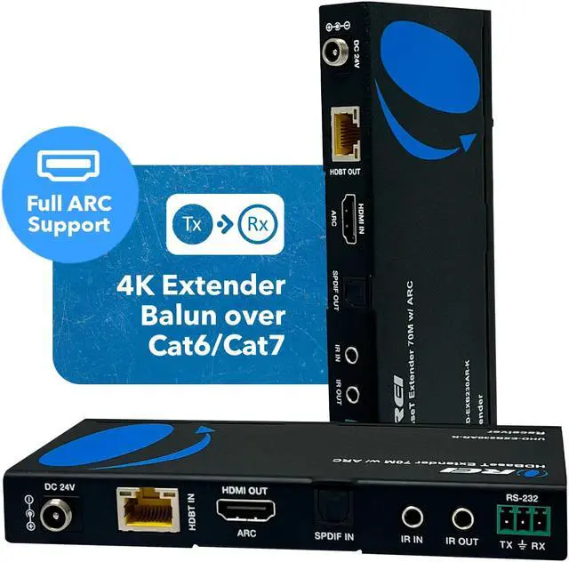 Alt view image 5 of 8 - 4K UHD HDMI Extender With HDBaseT Over CAT5e/6/7 Supports ARC & Bi-Directional IR Control up to 230 Ft (UHD-EXB230AR-K)