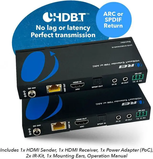 Alt view image 4 of 8 - 4K UHD HDMI Extender With HDBaseT Over CAT5e/6/7 Supports ARC & Bi-Directional IR Control up to 230 Ft (UHD-EXB230AR-K)