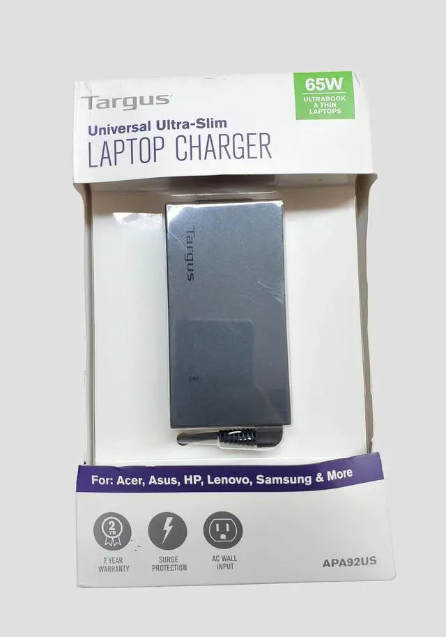 Main image of NEW Targus 65W AC Ultra-Slim Laptop Charger APA92US w 5 Interchangeable Tips