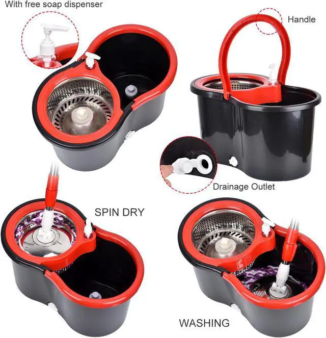 Alt view image 2 of 7 - Mop and Bucket with Wringer Set Microfiber Spin Mop with Bucket and Dual Mop Heads Self Wringing 360° Spinning Mop