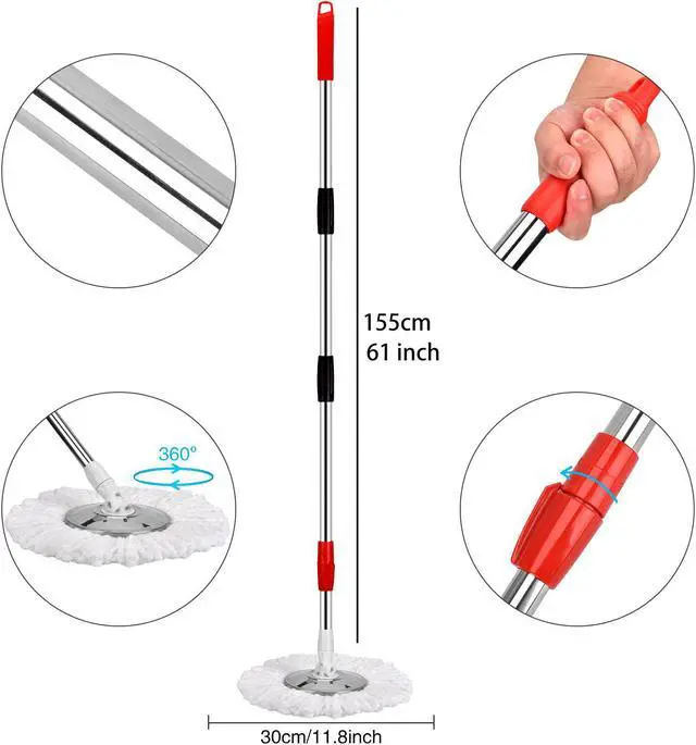 Alt view image 3 of 7 - Mop and Bucket with Wringer Set Microfiber Spin Mop with Bucket and Dual Mop Heads Self Wringing 360° Spinning Mop