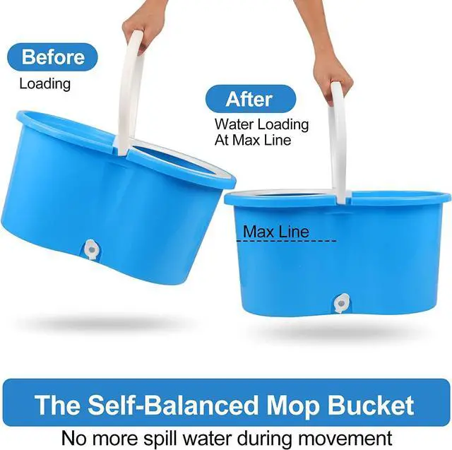 Alt view image 7 of 7 - BOP 360 Spinning Microfiber Spin Mop & Bucket Floor Cleaning System Stainless Steel Wringer Set Plus 3 Replacement Head Refills  for Home Cleaning - Blue