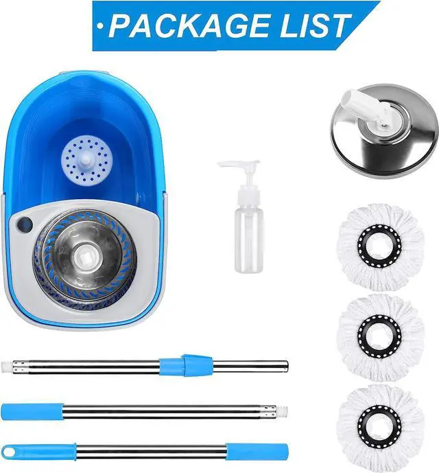 Alt view image 4 of 7 - BOP Mop Bucket with Wringer Set, Extended Stainless Steel Handle, 3 Microfiber Replacement Spin Mop Head Refills, 2 Wheels for Household Cleaning,Blue