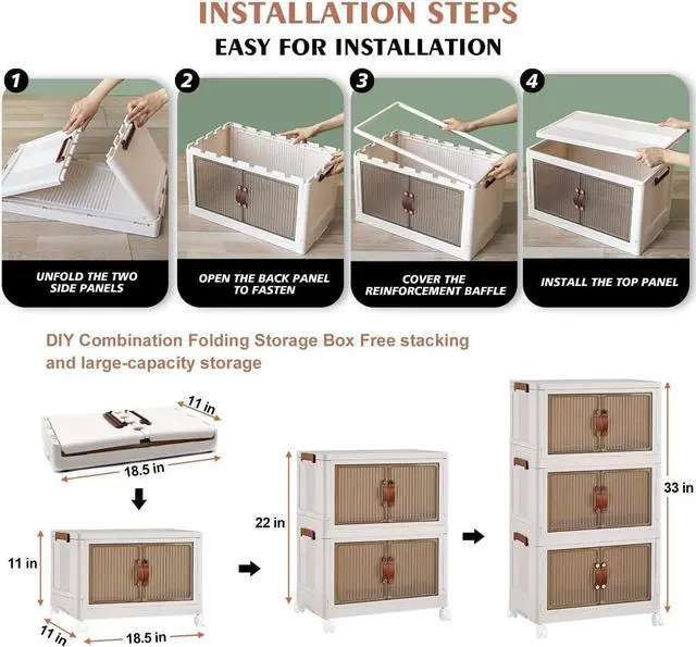 Alt view image 5 of 7 - 3 Pack Collapsible Storage Cabinet Box Organizers & Storage Containers w/ Wheels
