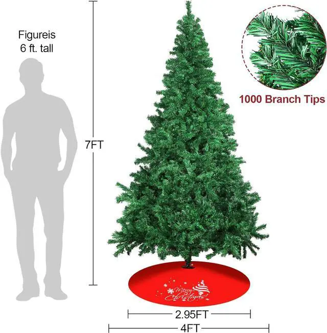 Alt view image 2 of 7 - 7ft Spruce Artificial Christmas Tree Green Holiday Christmas Pine Tree 1000 Branch Tips with Hinges and Foldable Base for Home Office Shops Party Decoration Indoor Outdoor