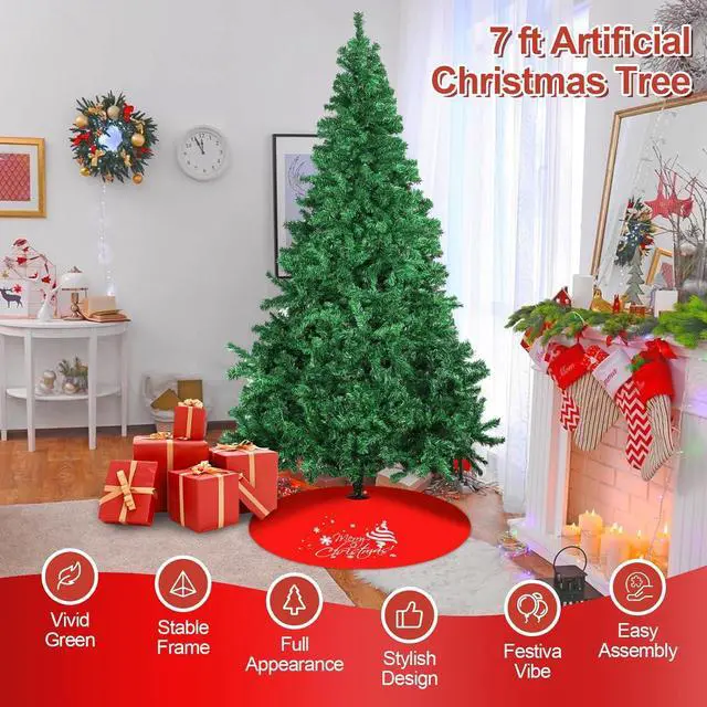 Alt view image 3 of 7 - 7ft Spruce Artificial Christmas Tree Green Holiday Christmas Pine Tree 1000 Branch Tips with Hinges and Foldable Base for Home Office Shops Party Decoration Indoor Outdoor