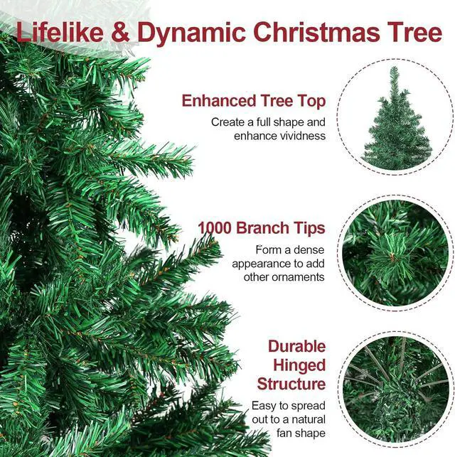 Alt view image 6 of 7 - 7ft Spruce Artificial Christmas Tree Green Holiday Christmas Pine Tree 1000 Branch Tips with Hinges and Foldable Base for Home Office Shops Party Decoration Indoor Outdoor
