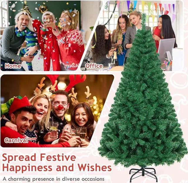 Alt view image 4 of 7 - H BOP 7FT Artificial Christmas Tree, PVC Christmas Tree with Stand, Christmas Tree Skirt, Hinged Xmas Tree for Home, Christmas Decorations Indoor, Xmas Tree Ornaments, Green