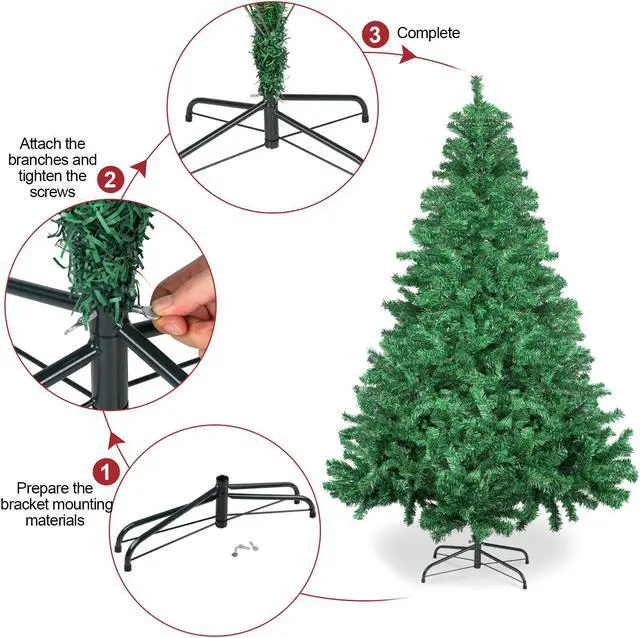 Alt view image 3 of 7 - H BOP 7FT Artificial Christmas Tree, PVC Christmas Tree with Stand, Christmas Tree Skirt, Hinged Xmas Tree for Home, Christmas Decorations Indoor, Xmas Tree Ornaments, Green