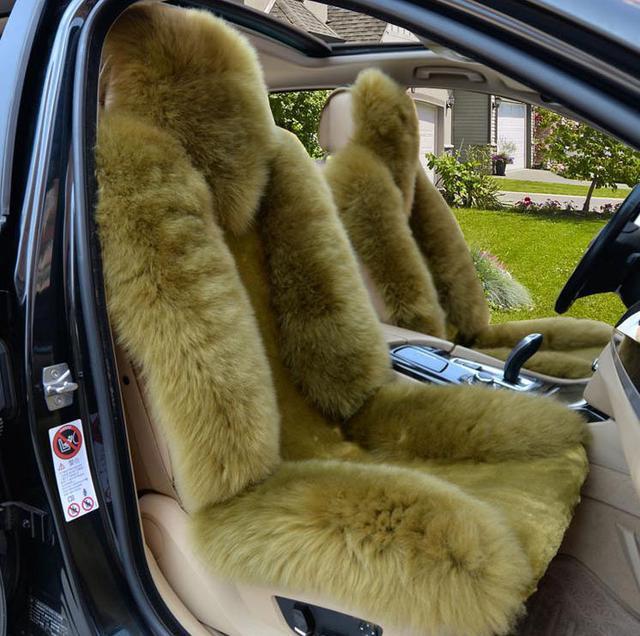 Main image of 2pcs Genuine Sheepskin car Seat Cover For Cars Sideless Fur car Seat Cover Unviersal Fit Winter Warm pea green