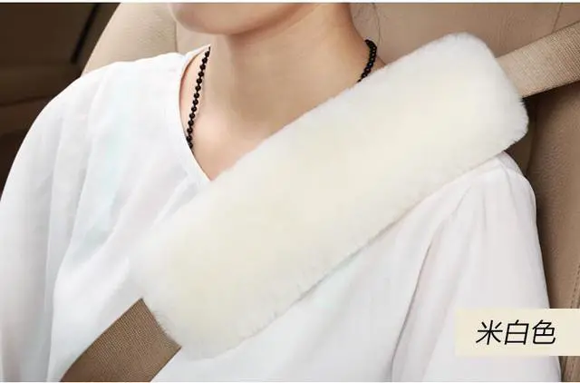 Main image of 2pcs Soft Pink Sheepskin seat belt covers Safety Car Shoulder Pad Seatbelt Cover White