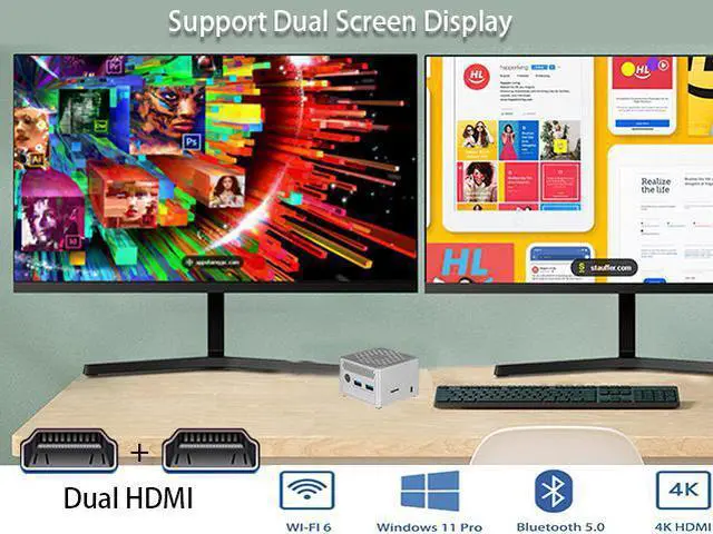 Alt view image 7 of 7 - Neosmay Blue Mini PC Intel 11th Gen Celeron N5105 Upto 2.9GHz 10nm WiFi 6 8GB RAM 128GB SSD Micro Desktop Computer Dual Screen Display  Gigabit Ethernet BT5.2 Support Auto Power On