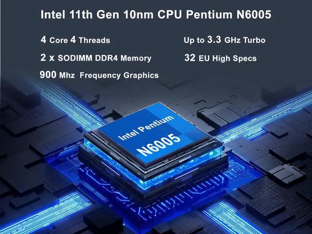 Alt view image 2 of 7 - NEOSMAY Fanless Mini All-in-One PC,Intel Pentium N6005 Upto 3.3GHz,16GB DDR4 512GB SSD,Intel UHD Graphics/Triple Screen/Gigabit Ethernet/WiFi 6/BT 5.2/Wake On LAN/6xUSB,Home/Office/Business,VESA Mount
