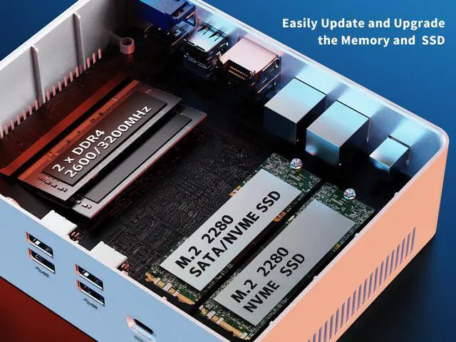 Alt view image 4 of 7 - NEOSMAY MINI PC,Intel 12th Gen Core i5-1240P Up to 4.4GHz,16GB DDR4 512GB NVME SSD,WiFi 6,Thunderbolt 4,2x2.5Gb LAN,BT5.2,2xHDMI,1xDP,1xType-C,1xCOM,2xm.2 2280 SSD Slot,4 xUSB3.2,2xUSB2.0,VESA Mount