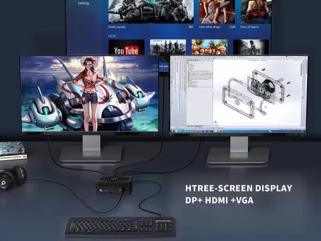 Alt view image 7 of 7 - Neosmay Desktop Computers 16GB DDR4 RAM 512GB m.2 SATA SSD WiFi 6 Intel 11th Gen Pentium N6005 Upto 3.3GHz Fanless Mini PC Gigabit Ethernet BT 5.2 4K Triple Screen Display Home/Office/Business