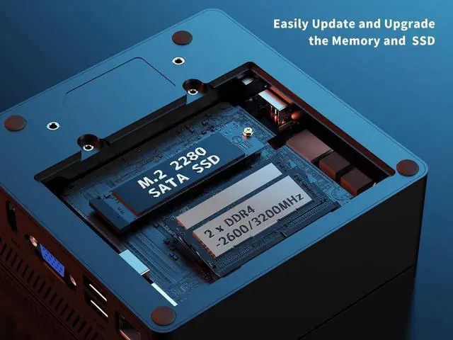 Alt view image 4 of 7 - NEOSMAY Fanless Mini PC WiFi 6 2*SODIMM DDR4-2666/3200 8GB RAM 256GB SSD Intel 10nm CPU N5105 VGA/HDMI/DP 4K Triple Screen Display VESA bracket Gigabit LAN 6 x USB Ports Passive Cooling PC Wake On Lan