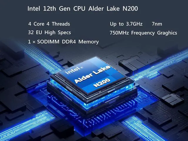 Alt view image 2 of 7 - NEOSMAY Fanless All in One Mini desktop PC Intel 12th Gen Pentium N200(Upto3.7GHz),Home/Office/Business,8GB DDR4 RAM 256GB NVME SSD,Dual Ethernet,4K Triple Display,WiFi ax,BT5.2,USB3.2,VESA mounts