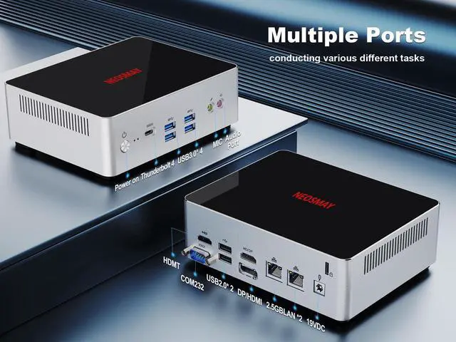 Alt view image 3 of 7 - NEOSMAY MINI PC,Intel 12th Gen Core i5-1240P Up to 4.4GHz,16GB DDR4 512GB NVME SSD,WiFi 6,Thunderbolt 4,2x2.5Gb LAN,BT5.2,2xHDMI,1xDP,1xType-C,1xCOM,2xm.2 2280 SSD Slot,4 xUSB3.2,2xUSB2.0,VESA Mount