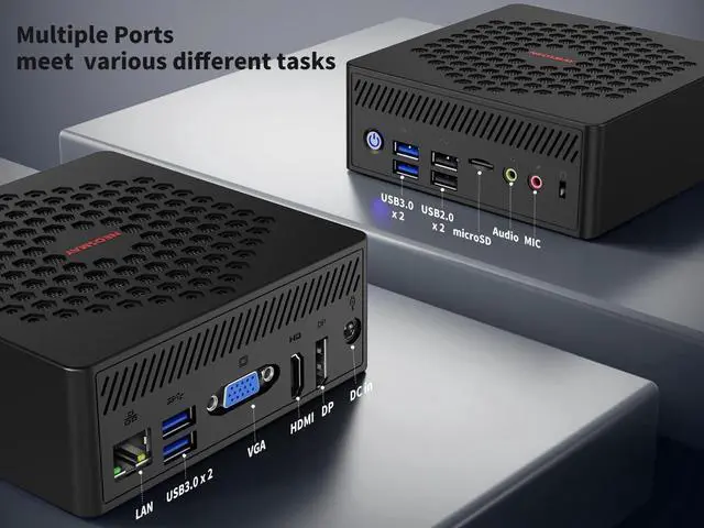 Alt view image 2 of 7 - NEOSMAY All-in-One Fanless(Passive Cooling) MINI PC Intel 10nm CPU N5105,8GB RAM 256GB SSD,4K Triple Screen Display,Gigabit LAN,Wake On Lan,WiFi6,BT5.2,VGA/HDMI/DP,6xUSB Ports,Home/Office/Business