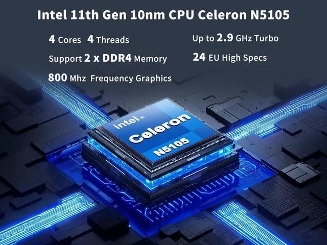 Alt view image 3 of 7 - NEOSMAY All-in-One Fanless(Passive Cooling) MINI PC Intel 10nm CPU N5105,8GB RAM 256GB SSD,4K Triple Screen Display,Gigabit LAN,Wake On Lan,WiFi6,BT5.2,VGA/HDMI/DP,6xUSB Ports,Home/Office/Business