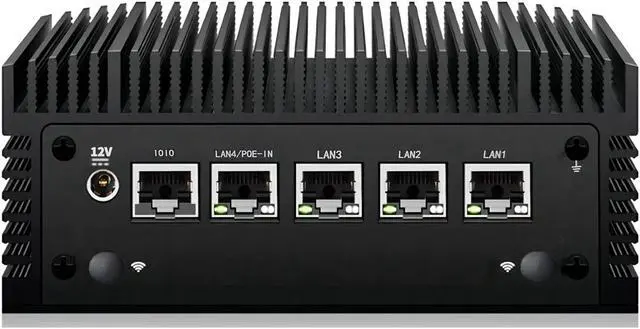 Main image of N100 mini PC home Firewall Appliance, fanless mini pc,pfsense router,4 LAN compute,PoE IN, I225 2.5GbE,5G/4G SIM slot,1xRJ45 COM,1xUSB-C,5xUSB,HD+DP,12th Gen CPU mini pc,8GB DDR4,128GB SATA SSD
