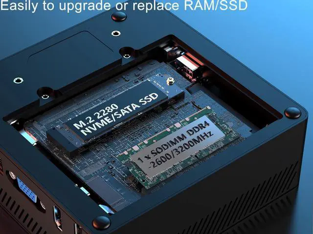 Alt view image 3 of 6 - NEOSMAY Fanless Desktop pc mini computer 12th Gen Celeron N100 max 3.4GHz 8GB DDR4 RAM 256GB NVME SSD(upgradable) Dual Gigabit Ethernet WiFi 6 BT 5.2 4k Triple Display 4xUSB3.0 UHD Graphics mini pc
