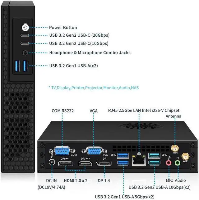 Alt view image 5 of 6 - NEOSMAY i5 Tower Computer Desktop PC Intel 13th Gen Core i5-13400T up to 4.4 GHz TDP 35W, 8GB Dual Channel DDR4 RAM 256GB NVME SSD Mini PC with Type C, Quad Display Support 4K,8*USB,2.5Gbe i226 LAN