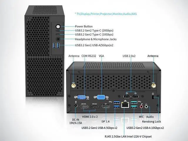Alt view image 4 of 5 - NEOSMAY Tower Computer Desktop PC with-Intel 14th Gen Core i5-14400 up to 4.7GHz, 32GB Dual Channel DDR4 RAM, 512GB NVME SSD, 1TB 2.5'' HDD Mini PC with Type C, Quad Display, 8*USB, 2.5GbE i226 LAN
