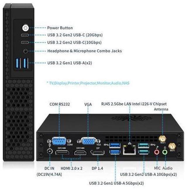 Main image of NEOSMAY Desktop Computer Tower for Intel 13th Gen Core i5-13400T up to 4.4 GHz, 32GB Dual DDR4 RAM 512GB NVME SSD 1TB 2.5'' HDD Mini PC,Quad 2*HD+DP+VGA 4K Display,2X Type C,8X USB,2.5Gbe i226 LAN