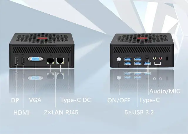 Alt view image 2 of 7 - NEOSMAY Fanless Mini PC With Type-C DC in(Support PD Function),Twin Lake Celeron N150 max 3.6GHz,16GB DDR4 RAM 512GB SATA SSD,2 x1000mbps RJ45 LAN,WiFi 6,BT5.2,DP+HD+VGA Triple Display,Type-C,5xUSB3.2