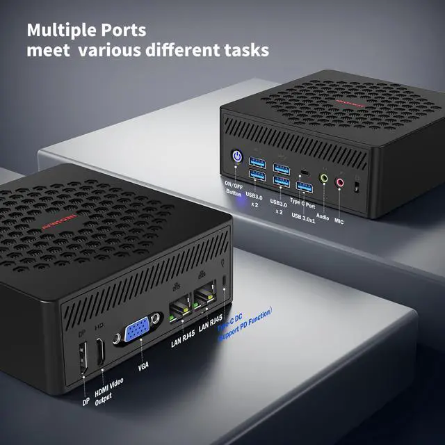 Alt view image 5 of 7 - NEOSMAY Fanless Desktop pc With Type-C DC in(Support PD Function),Celeron N150 max 3.6GHz,16GB DDR4 RAM 512GB SSD,2 x1000mbps RJ45 LAN,WiFi 6,BT 5.2,DP+HD+VGA 4k Triple Display,Type-C,5xUSB3.2,MINI PC