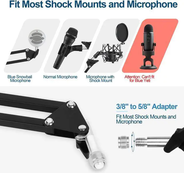 Alt view image 2 of 7 - Microphone Arm Stand, Mic Scissor Arm Adjustable Suspension Boom with Mic Clip and 5 Velcro Cable Ties, Heavy Duty Stand for Blue Yeti/QuadCast/Logitech Webcam/ Recording/ Gaming/ Streaming/ Karaoke
