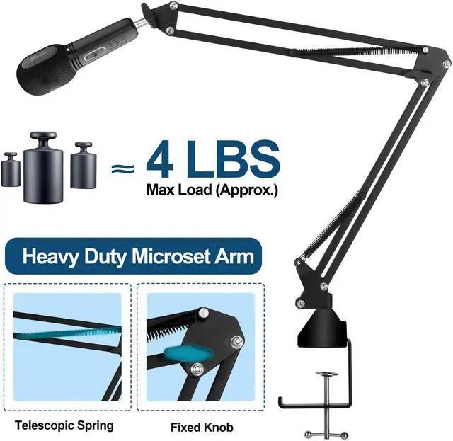 Alt view image 4 of 7 - Microphone Arm Stand, Mic Scissor Arm Adjustable Suspension Boom with Mic Clip and 5 Velcro Cable Ties, Heavy Duty Stand for Blue Yeti/QuadCast/Logitech Webcam/ Recording/ Gaming/ Streaming/ Karaoke