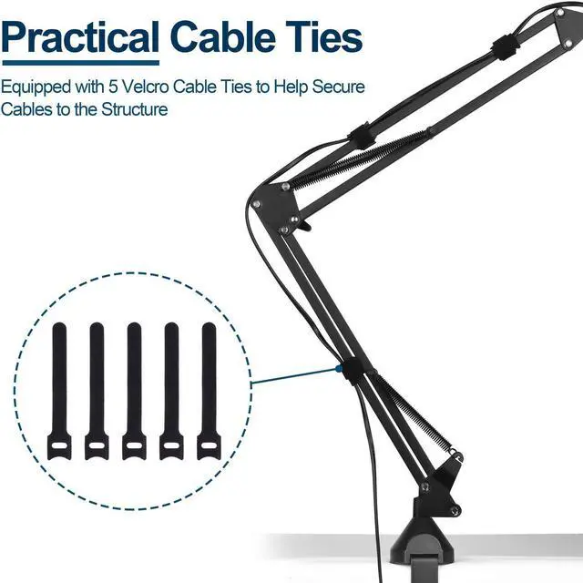 Alt view image 6 of 7 - Microphone Arm Stand, Mic Scissor Arm Adjustable Suspension Boom with Mic Clip and 5 Velcro Cable Ties, Heavy Duty Stand for Blue Yeti/QuadCast/Logitech Webcam/ Recording/ Gaming/ Streaming/ Karaoke