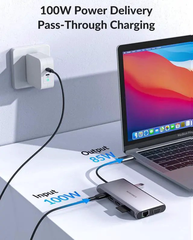 Alt view image 6 of 7 - USB C Docking Station, MAVINEX Triple Display USB C Hub with Dual 4K HDMI & 1080P VGA, 100W Power Delivery, 1Gbps Ethernet, USB-C and 4 USB-A Data Ports, SD TF Card Reader, for MacBook and Windows