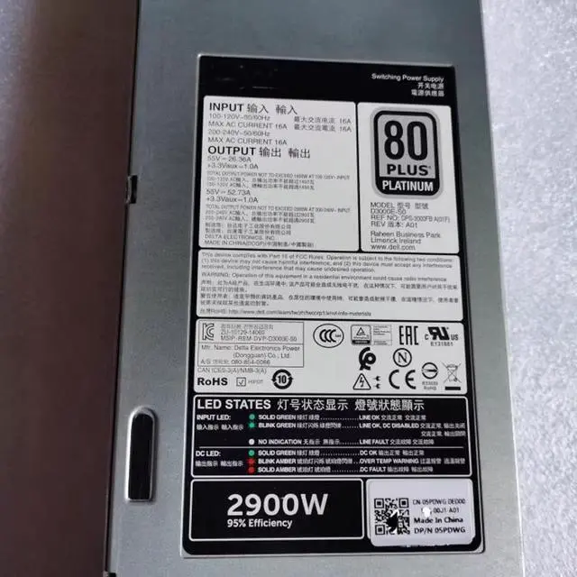 Alt view image 5 of 5 - 2900W Power Supply PSU For C9000 C9010 Networking D3000E-S0 DPS-3000FB A 5PDWG 05PDWG