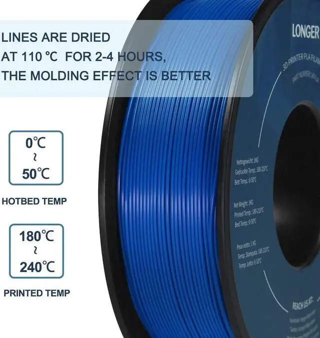Alt view image 5 of 7 - Longer PLA 3D Printer Filament, 1kg Spool, White, 1.75mm PLA Filament, Dimensional Accuracy +/- 0.03 mm