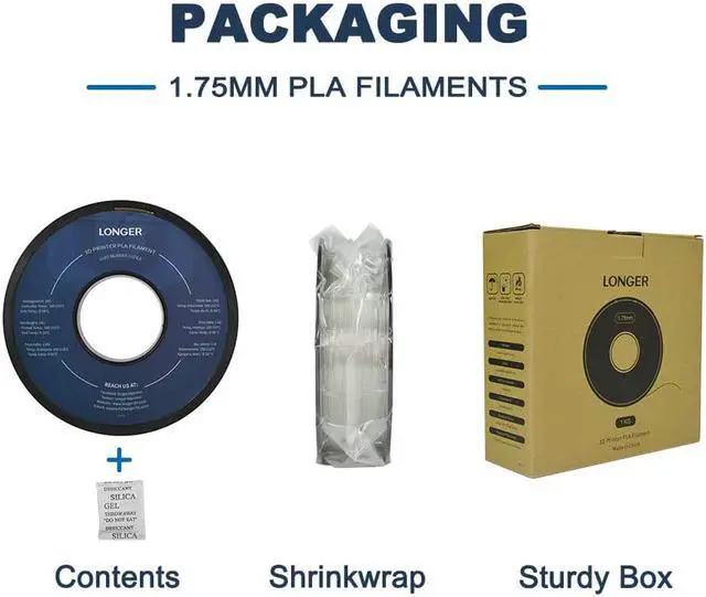 Alt view image 6 of 7 - Longer PLA 3D Printer Filament, 1kg Spool, White, 1.75mm PLA Filament, Dimensional Accuracy +/- 0.03 mm