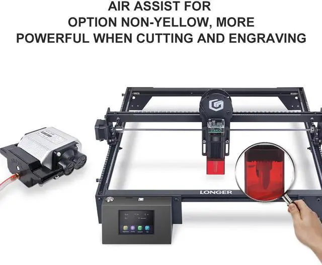 Alt view image 3 of 5 - Longer Ray5 Engraver, Cutting Engraving Machine Air Assist Kit with Air Pump, Remove Smoke and Dust