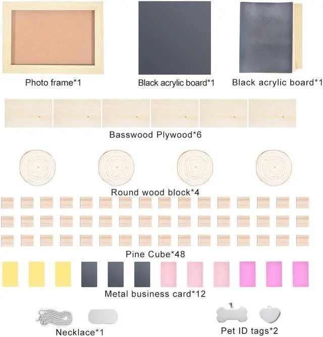Alt view image 2 of 6 - 77pcs Longer Engraver Material Kit DIY Material Package for Custom Business Card Metal Plywood Pet ID Keychain