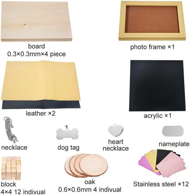 Alt view image 5 of 6 - 77pcs Longer Engraver Material Kit DIY Material Package for Custom Business Card Metal Plywood Pet ID Keychain