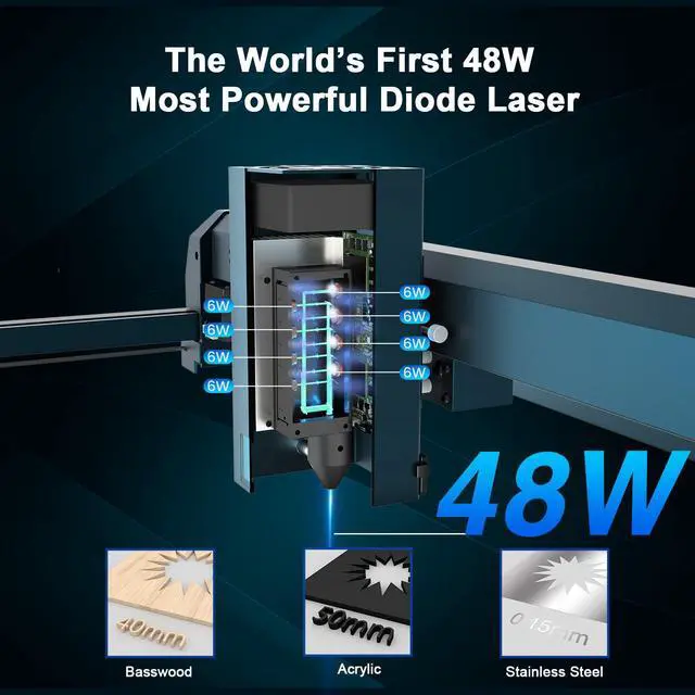 Alt view image 2 of 7 - Longer Laser B1 Laser Engraving Tool with Automated Air Assist, 48W Laser Cutting Power and a Machine Power of 200W, Home DIY Laser Carver for Wood, Metal, Paper, Acrylic, Glass, Leather, 18'' x 17''
