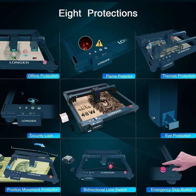 Alt view image 7 of 7 - Longer Laser B1 Laser Engraving Tool with Automated Air Assist, 48W Laser Cutting Power and a Machine Power of 200W, Home DIY Laser Carver for Wood, Metal, Paper, Acrylic, Glass, Leather, 18'' x 17''