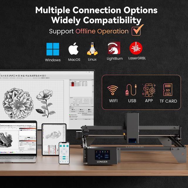 Alt view image 6 of 7 - Longer RAY5 Laser Engraver 130W, Higher Accuracy Laser Engraver 20W Output Power, 3.5"Touch Screen APP Offline Control, DIY Engraver Tool for Metal/Glass/Wood, Cutting Area 14.7"x14.7"