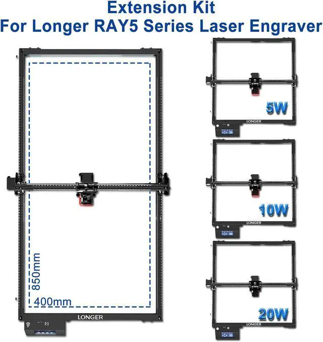 Alt view image 3 of 5 - Longer RAY5 Extension Kit - Laser Engraver Area Expansion Kit for Longer RAY5 5W/10W/20W, Engraving Area is Expanded to 15.7"*33.5"(400 * 850mm), Longer Laser Engraving and Cutting for Laser Engraver