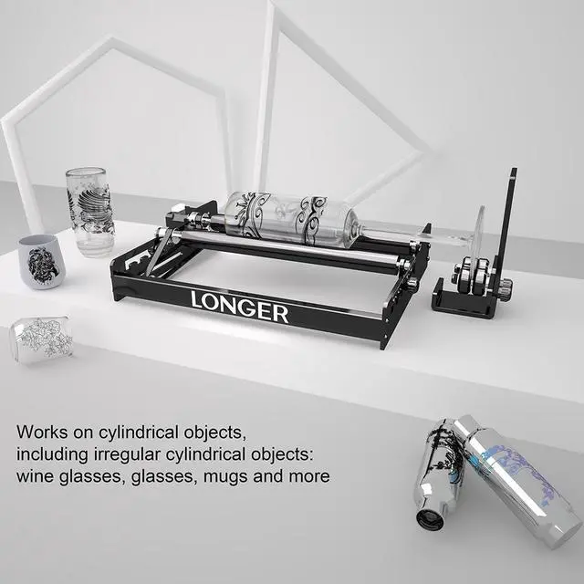 Alt view image 4 of 4 - LONGER Laser Engraving machine's Rotary Roller Lifting Frame can be utilized more effectively with the Rotary Drums of most Laser Engraving Machines.