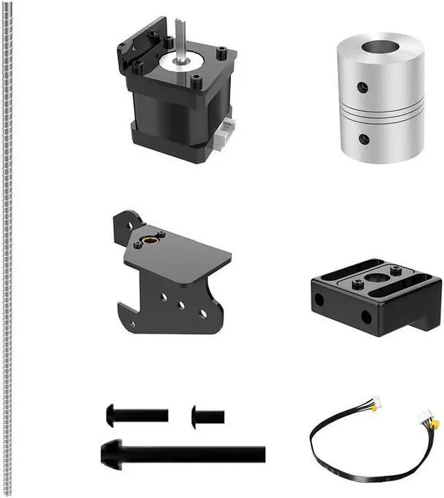 Main image of LONGER LK5 PRO Dual Z-Axis Upgrade Kit, including lead screws, metal power holder, and stepper motor, suitable for LK5 PRO/LK5/LK1 3D printer upgrade kit.